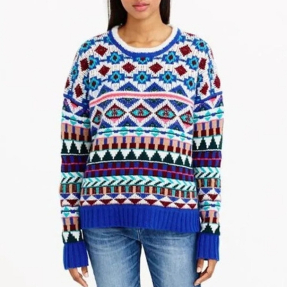 J. Crew Multicolor Patterned Crew Neck Sweater - Picture 9 of 9